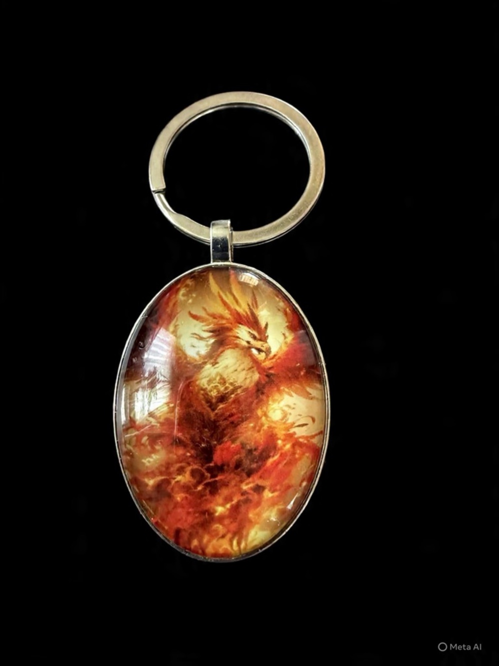 Phoenix Flame Oval Keychain in Fiery Orange and Gold